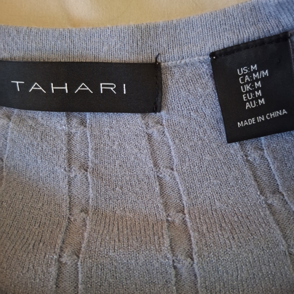 Tahari Women's Soft Blue Cable Knit Sweater - Picture 6 of 8
